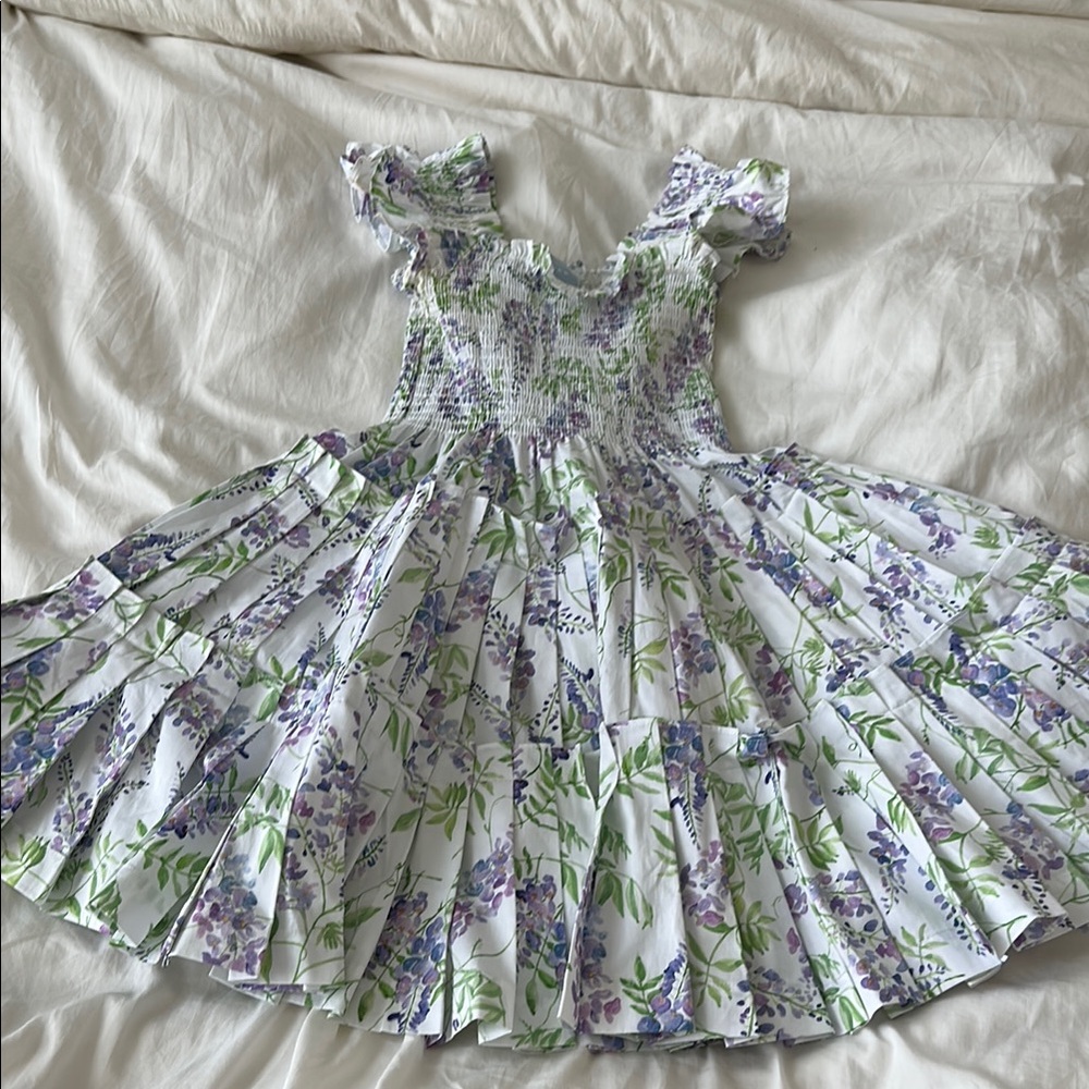 Hill House Mini Nap Dress - Green and Purple Smocked Tiered